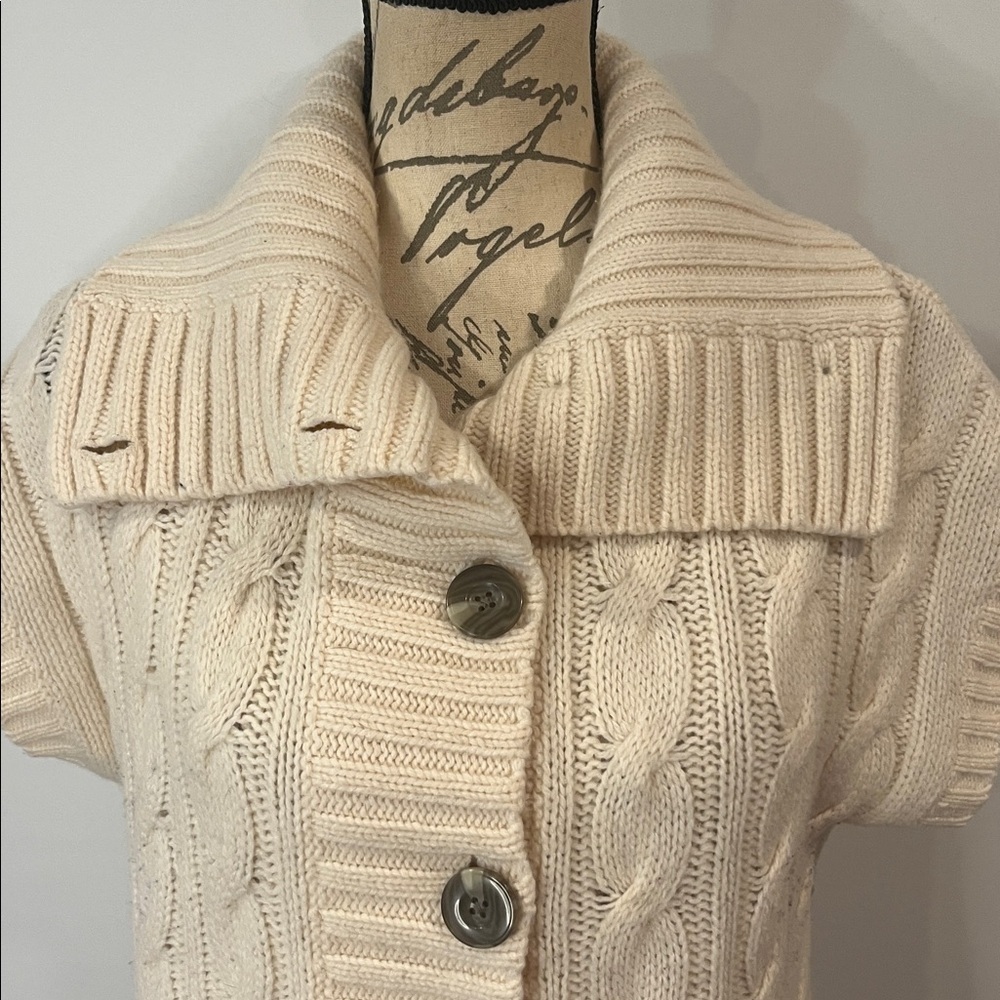 Eddie Bauer merino wool blend cable knit shawl collar cardigan sweater cream L - Picture 3 of 8